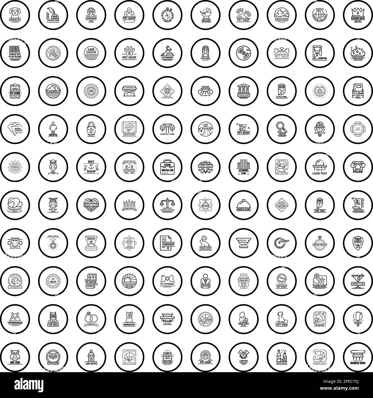 ensemble de 100 icônes de logo.Illustration du contour de 100 icônes de logo ensemble de vecteurs isolé sur fond blanc Illustration de Vecteur