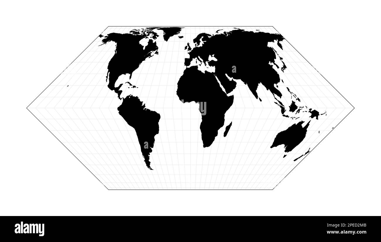 Carte de l'illustration du monde. Projection Eckert II. Carte géographique du monde simple avec des lignes graticules. Illustration vectorielle. Illustration de Vecteur