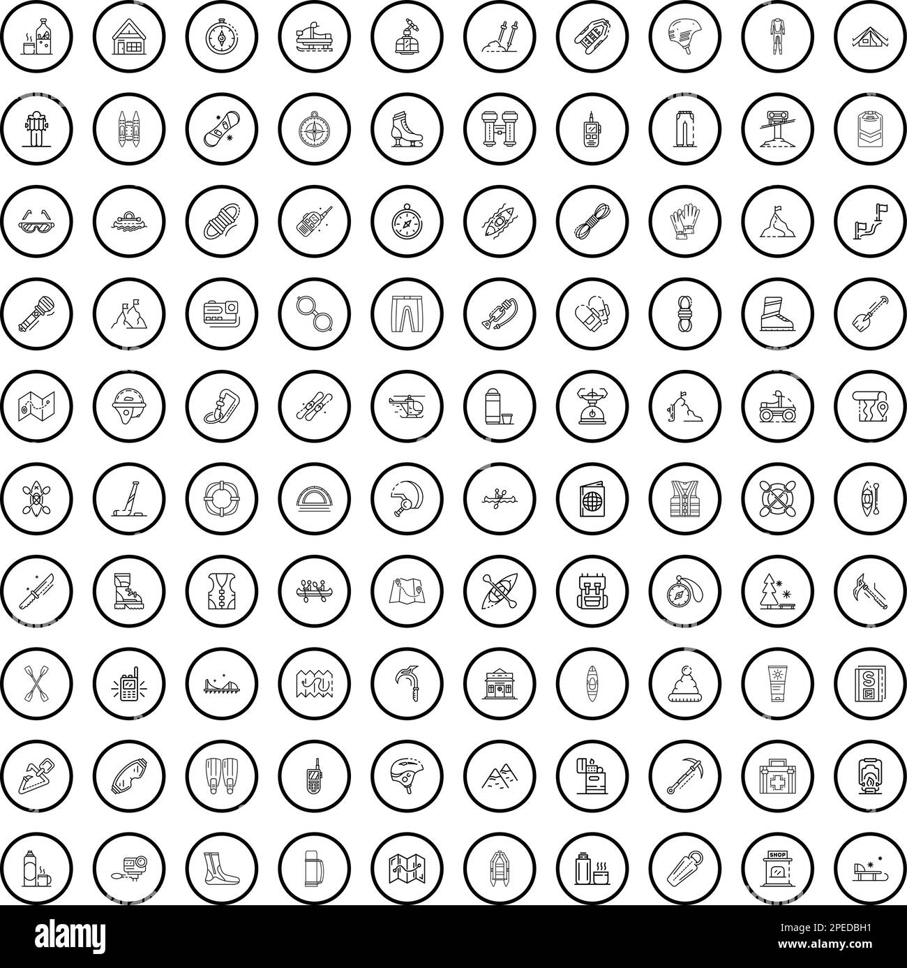 ensemble de 100 icônes de randonnée. Illustration de 100 icônes de randonnée ensemble de vecteur isolé sur fond blanc Illustration de Vecteur