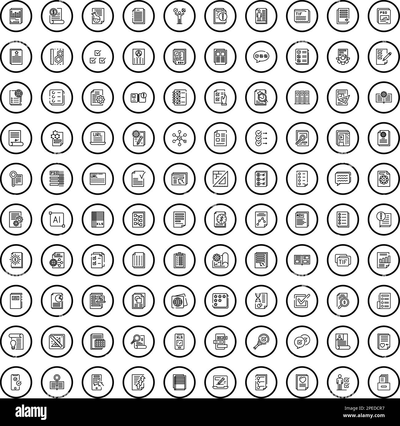 jeu de 100 icônes de document. Illustration du contour de 100 icônes de document ensemble de vecteurs isolé sur fond blanc Illustration de Vecteur