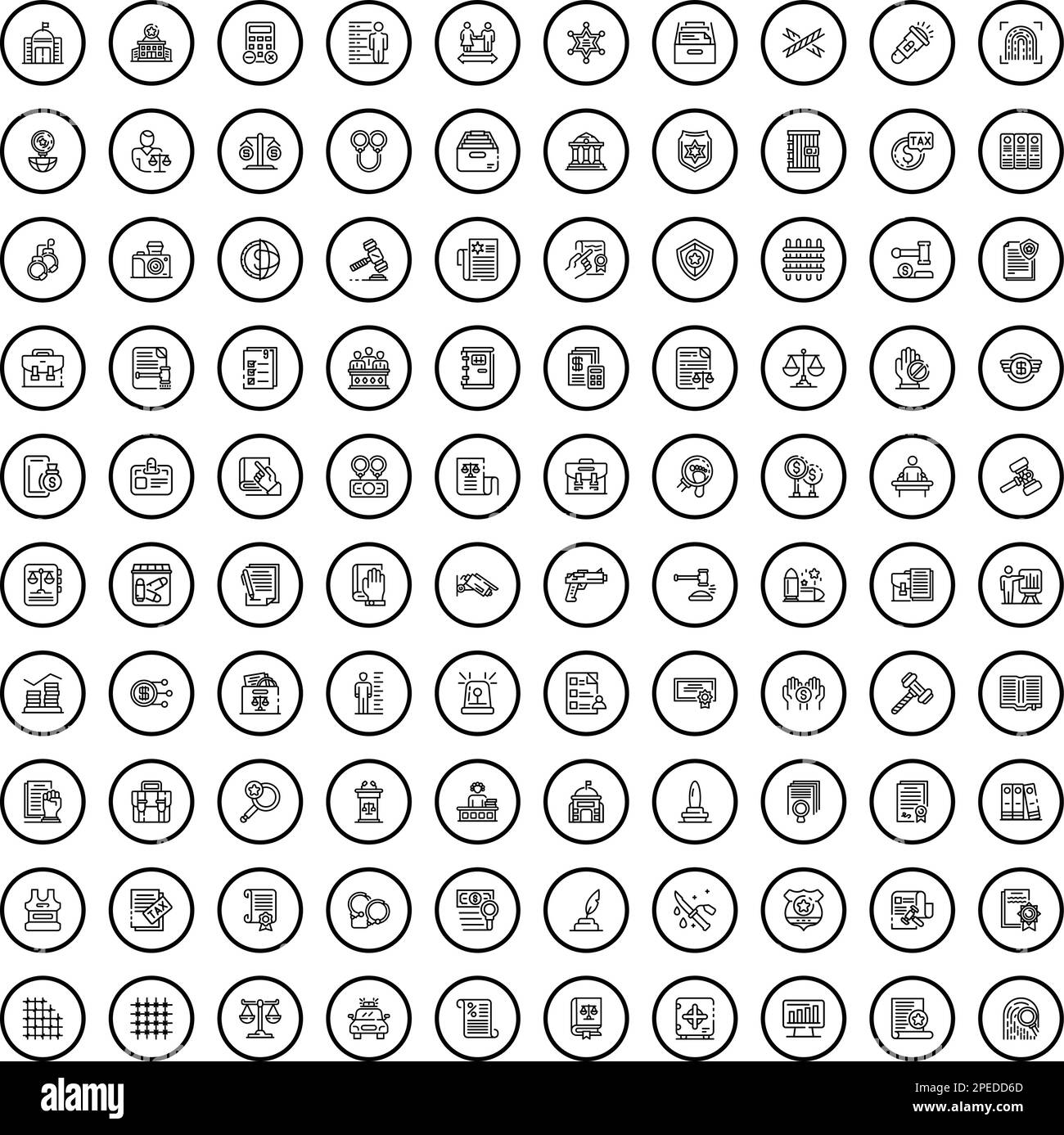 100 icônes de loi définies.Illustration de 100 icônes de loi ensemble de vecteurs isolé sur fond blanc Illustration de Vecteur