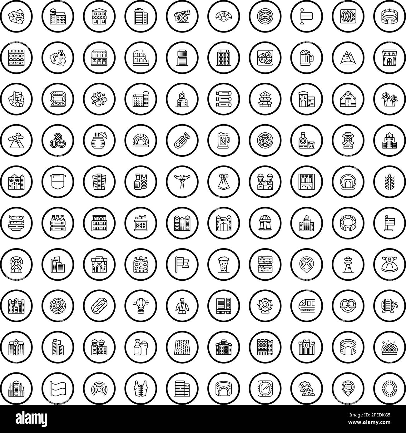 ensemble de 100 icônes pour l'europe. Schéma illustration de 100 icônes europe ensemble de vecteurs isolé sur fond blanc Illustration de Vecteur
