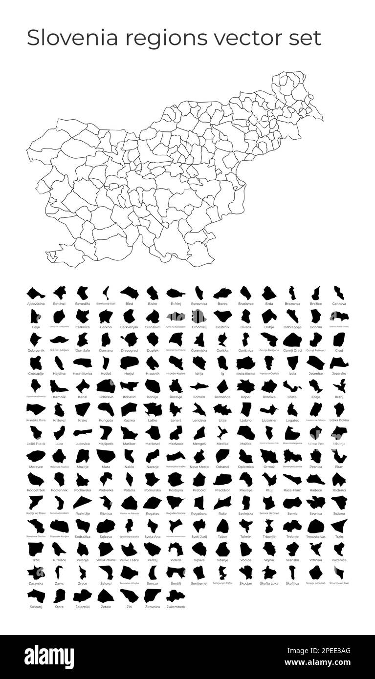 Carte de la Slovénie avec formes de régions. Carte vectorielle vierge du pays avec les régions. Frontières du pays pour votre infographie. Illustration vectorielle. Illustration de Vecteur