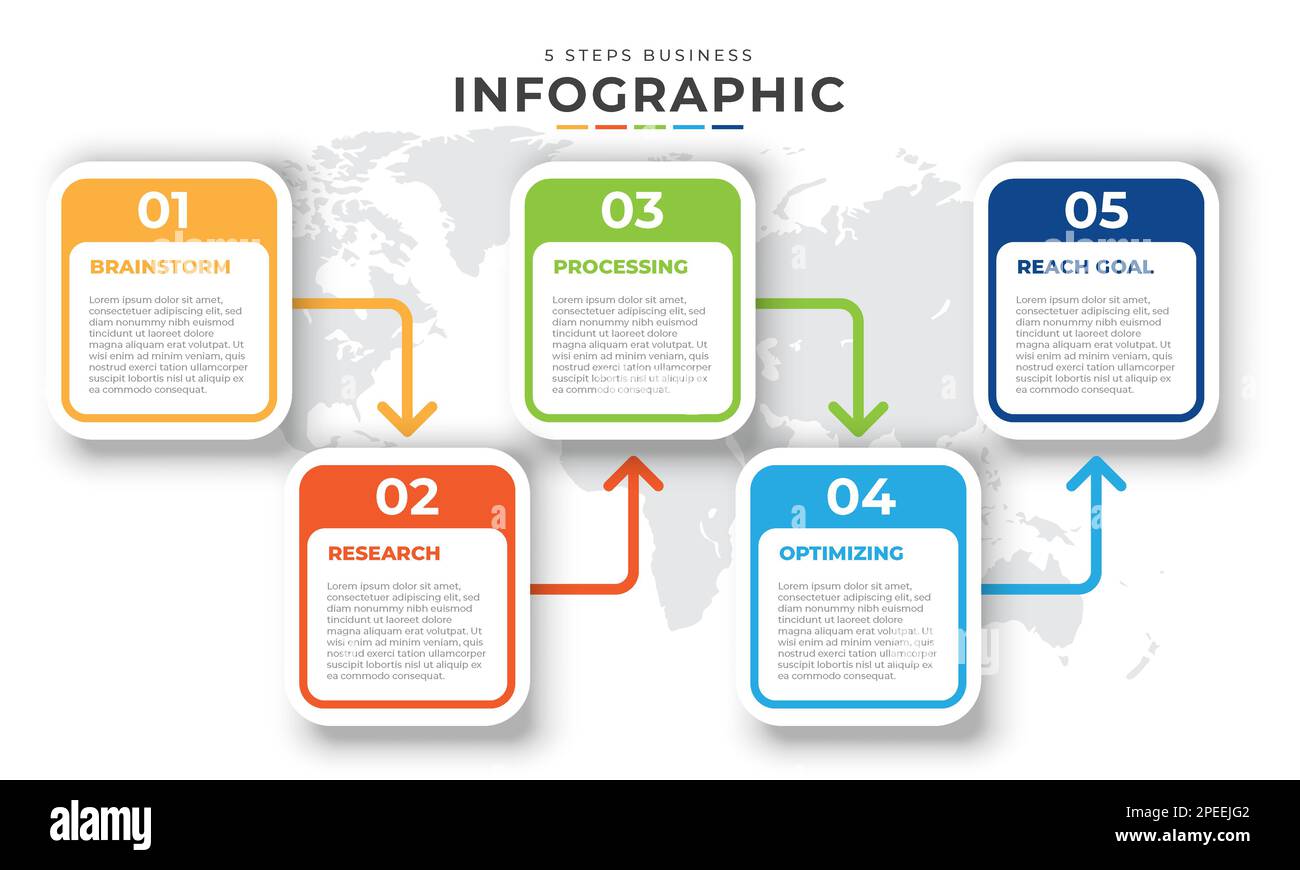 conception graphique modifiable. Modèle d'infographie sur le processus métier en 5 étapes ou le calendrier métier. Calendrier conçu pour les entreprises, presentat Illustration de Vecteur