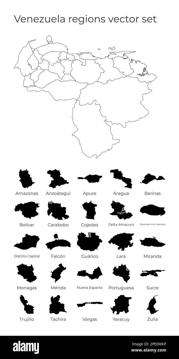 Carte Venezuela avec des formes de régions. Carte vectorielle vierge du pays avec les régions. Frontières du pays pour votre infographie. Illustration vectorielle. Illustration de Vecteur