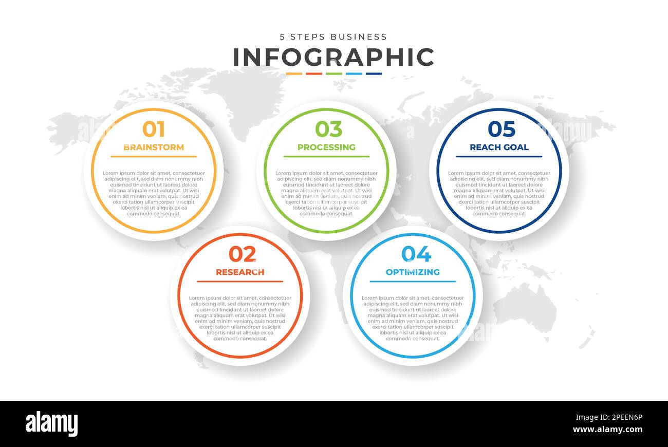 conception graphique modifiable. Modèle d'infographie sur le processus métier en 5 étapes ou le calendrier métier. Calendrier conçu pour les entreprises, presentat Illustration de Vecteur