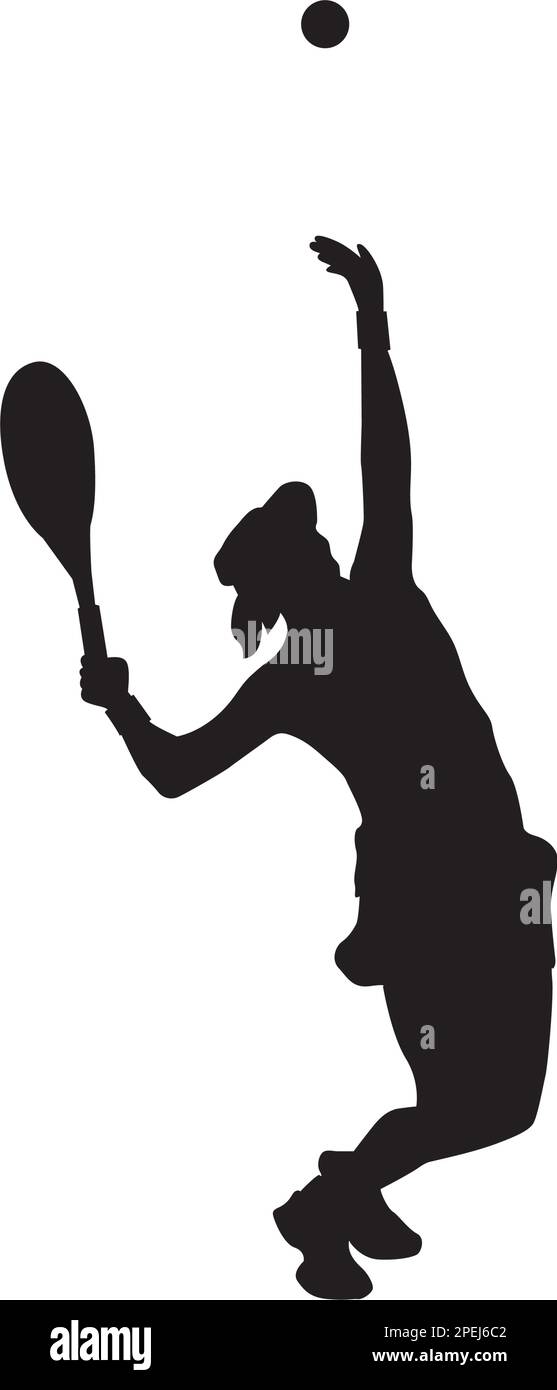 logo féminin jouant au tennis de sol sur le point de frapper le ballon Illustration de Vecteur