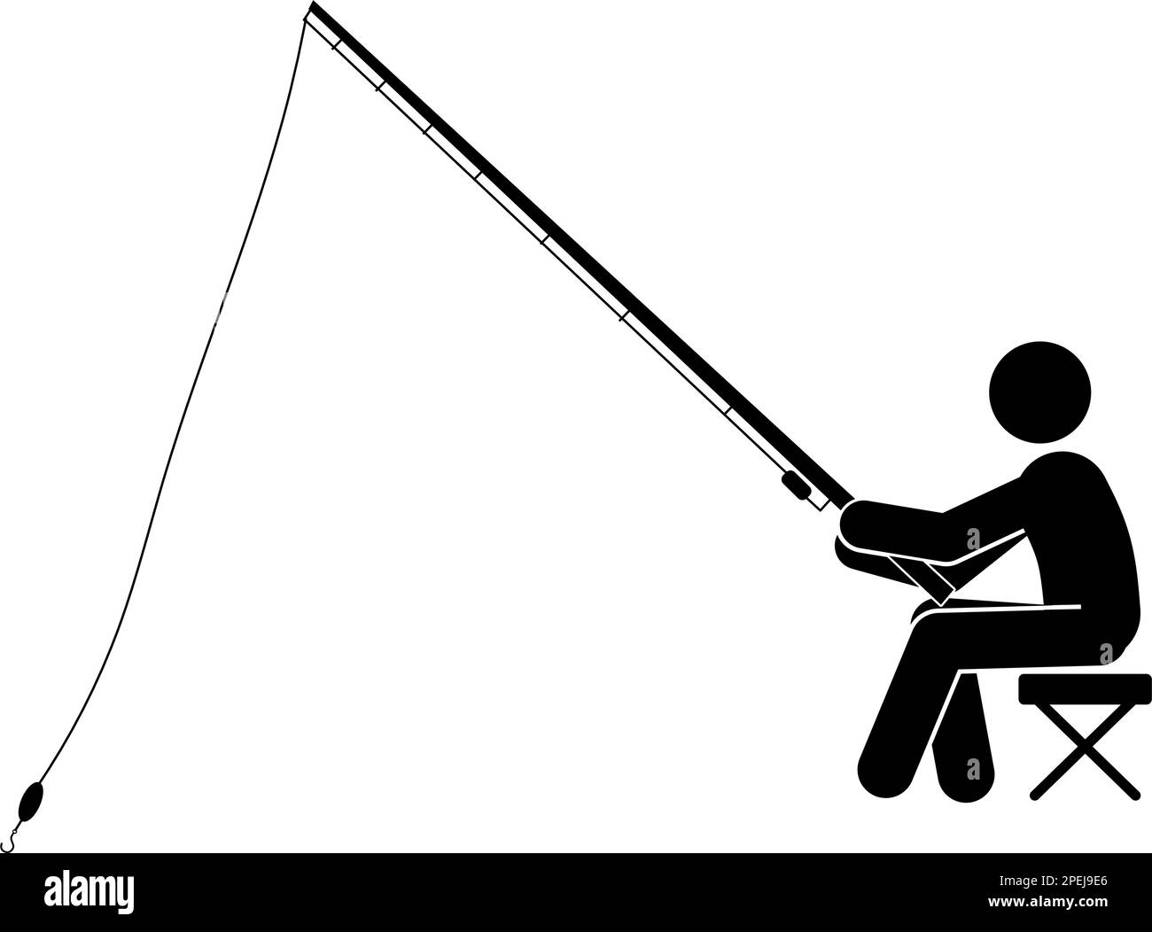 Silhouette de pêcheur avec canne à pêche sur fond blanc. Illustration vectorielle. Illustration de Vecteur