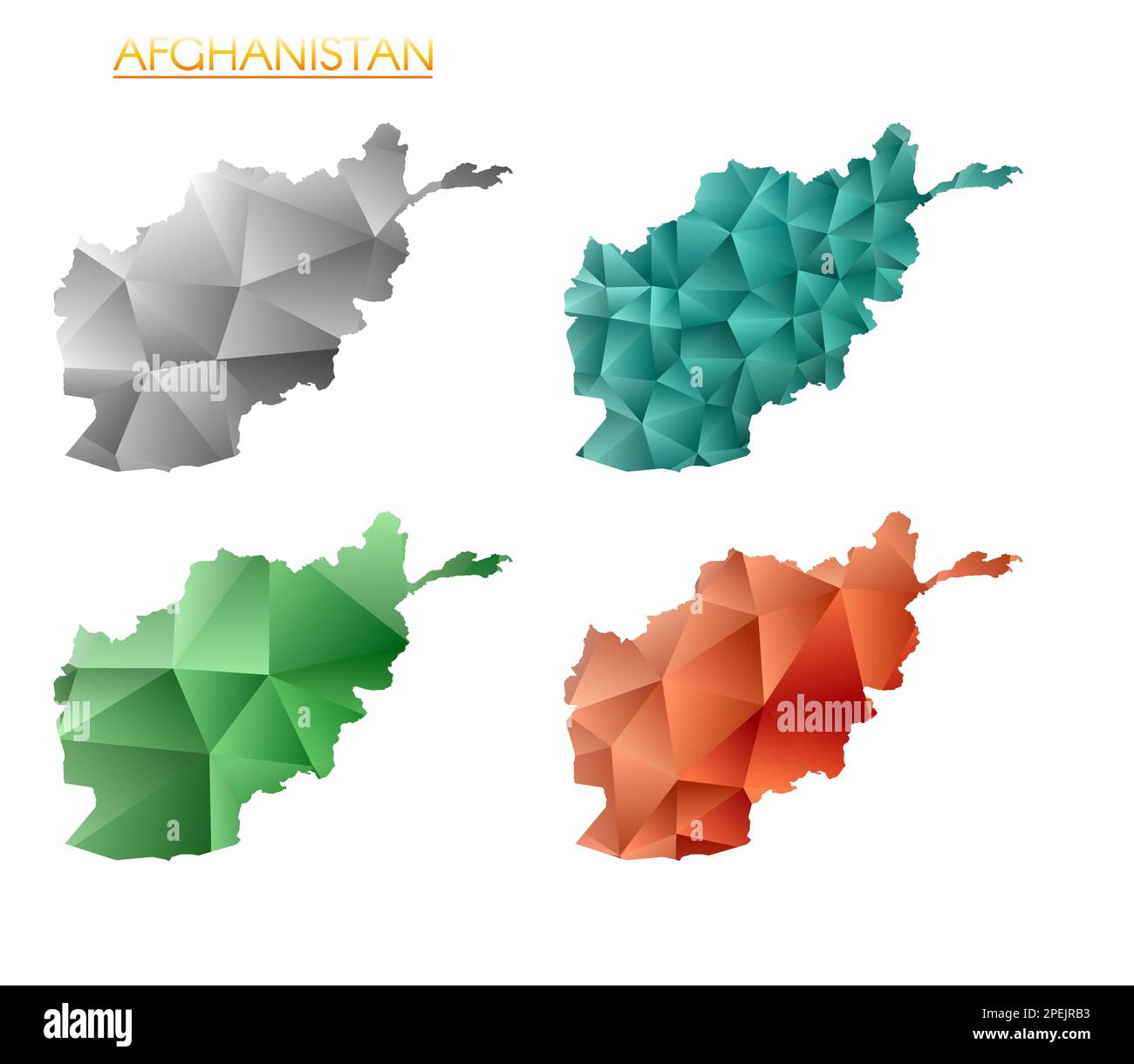 Ensemble de cartes polygonales vectorielles de l'Afghanistan. Carte en dégradé lumineux du pays dans le style poly bas. Illustration de Vecteur