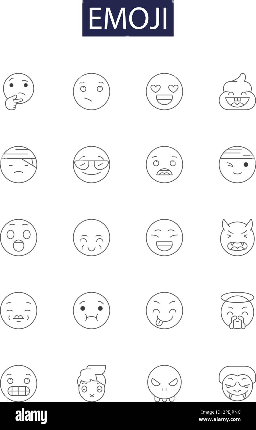 Icônes et signes du vecteur de ligne emoji. Smiley, expression, caractère, Unicode, visage, Jeu d'illustrations vectorielles Symbol, Emoticon et Graphic Outline Illustration de Vecteur
