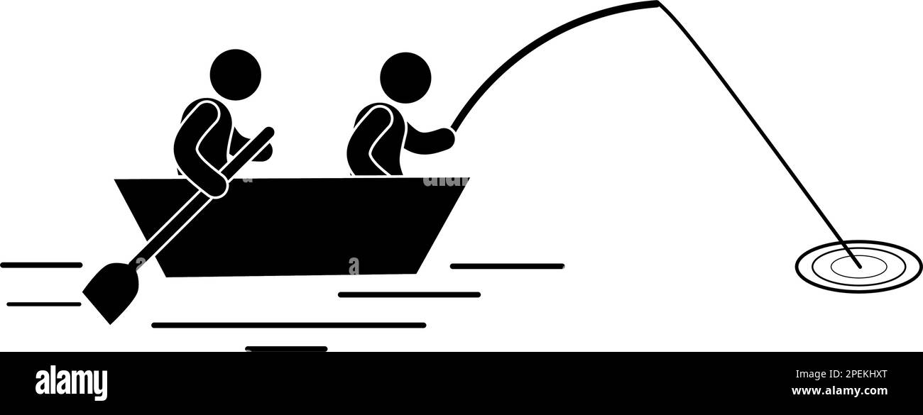 Pêcheurs avec canne à pêche en bateau. Illustration vectorielle de style plat. Illustration de Vecteur