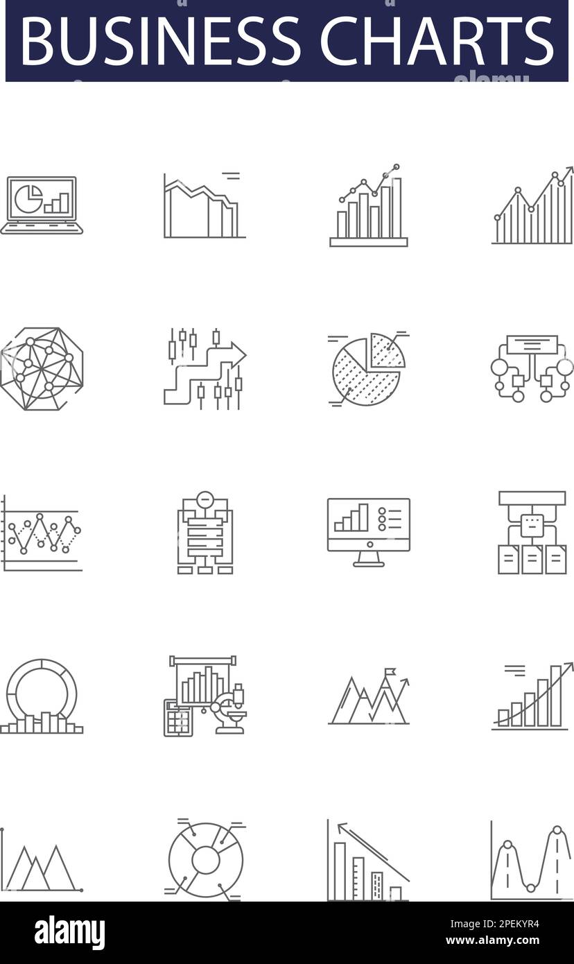 Graphiques d'affaires lignes icônes et signes vectoriels. Graphiques, graphiques, graphique, barre, ligne, Histogramme, feuille de calcul, analyser l'ensemble d'illustrations vectorielles Illustration de Vecteur