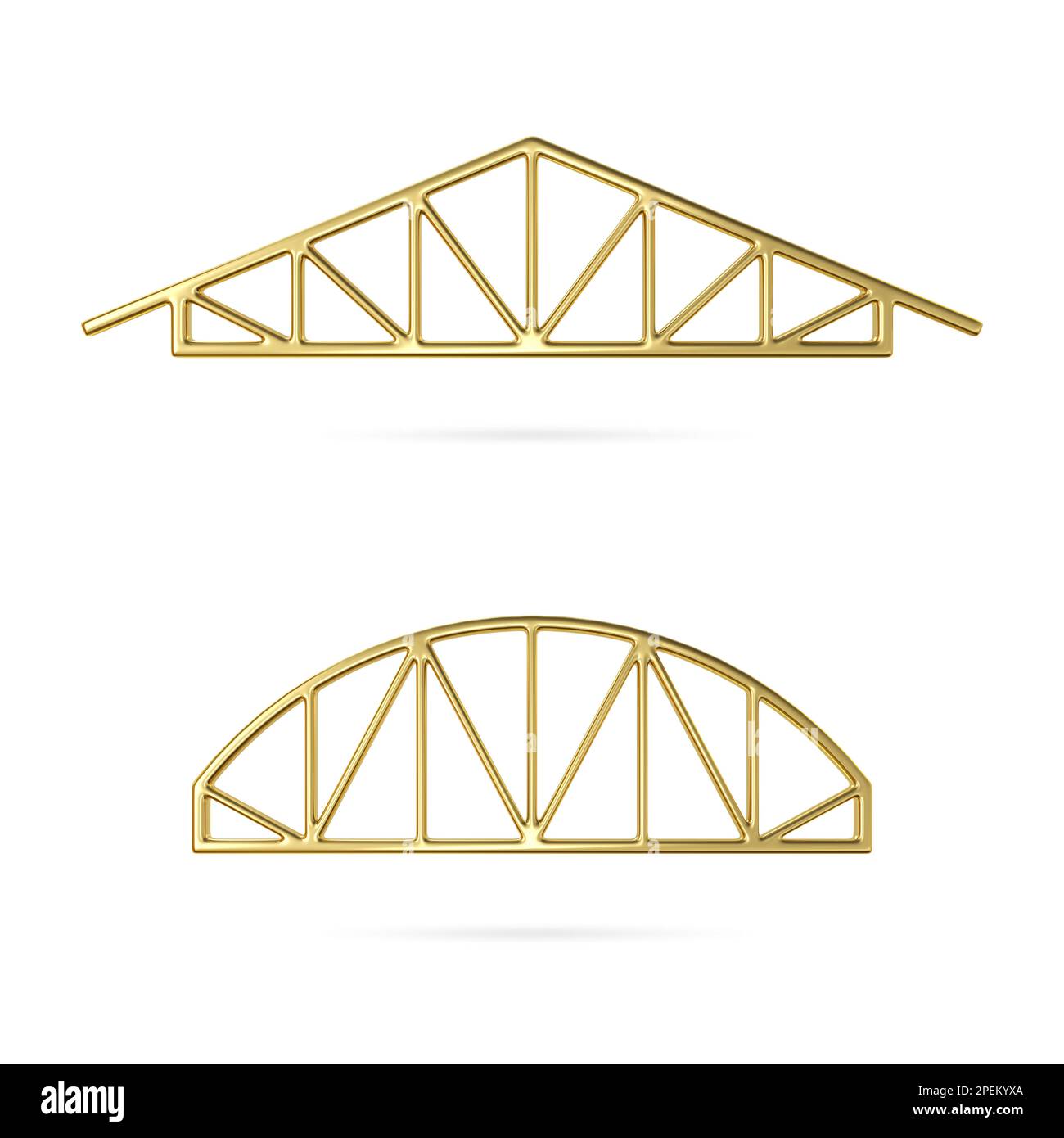 Icône de barre métallique dorée. Constructions de fermes métalliques de toit. Jeu de cadres de toiture en acier. 3d plan architectural. 3d symbole de chevrons. Illustration pour e Banque D'Images