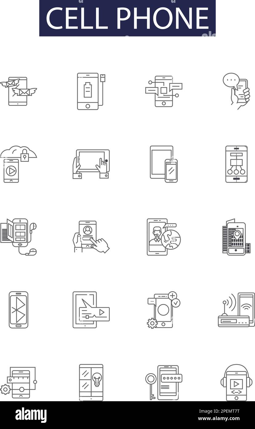 Icônes et signes vectoriels de ligne de téléphone cellulaire. Téléphone, Mobile, smartphone, communication, appareil, Appareil portable, appels, jeu d'illustrations vectorielles sans fil Illustration de Vecteur