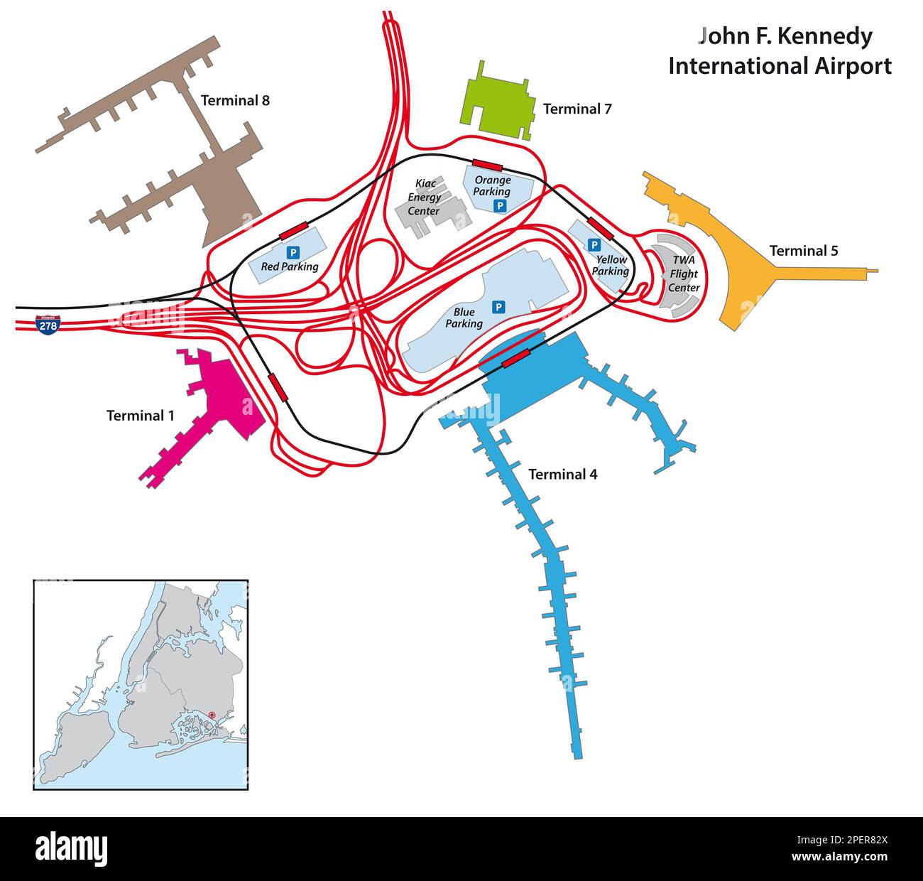 Carte du terminal de l'aéroport international John F. Kennedy, New York Banque D'Images
