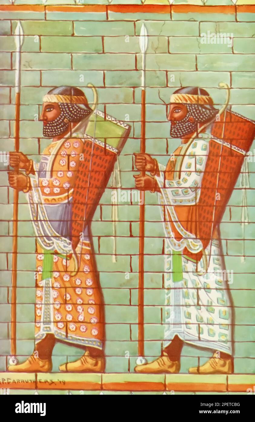 La frise des archers du Palais de Darius, Susa, Iran. Le Palais de Darius à Susa était un complexe de palais qui fut construit sur le site de Susa, en Iran, pendant le règne de Darius I sur l'Empire achéménide. Banque D'Images