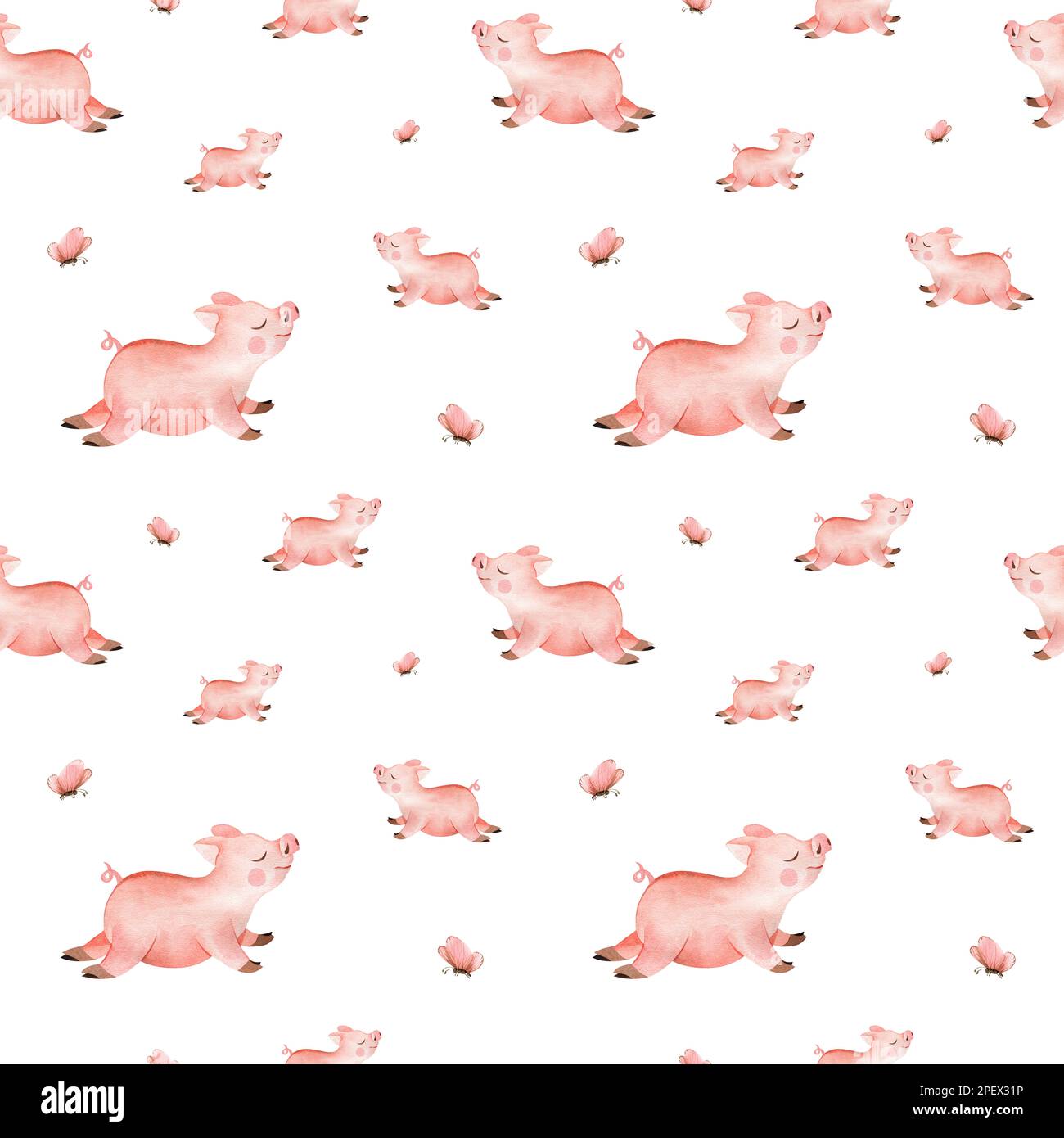 Aquarelle sans couture pour l'agriculture avec des animaux domestiques. Cheval, mouton, vache, porc, oie, poulet. motif puéril sans coutures pour les terres agricoles. Textiles, poste Banque D'Images