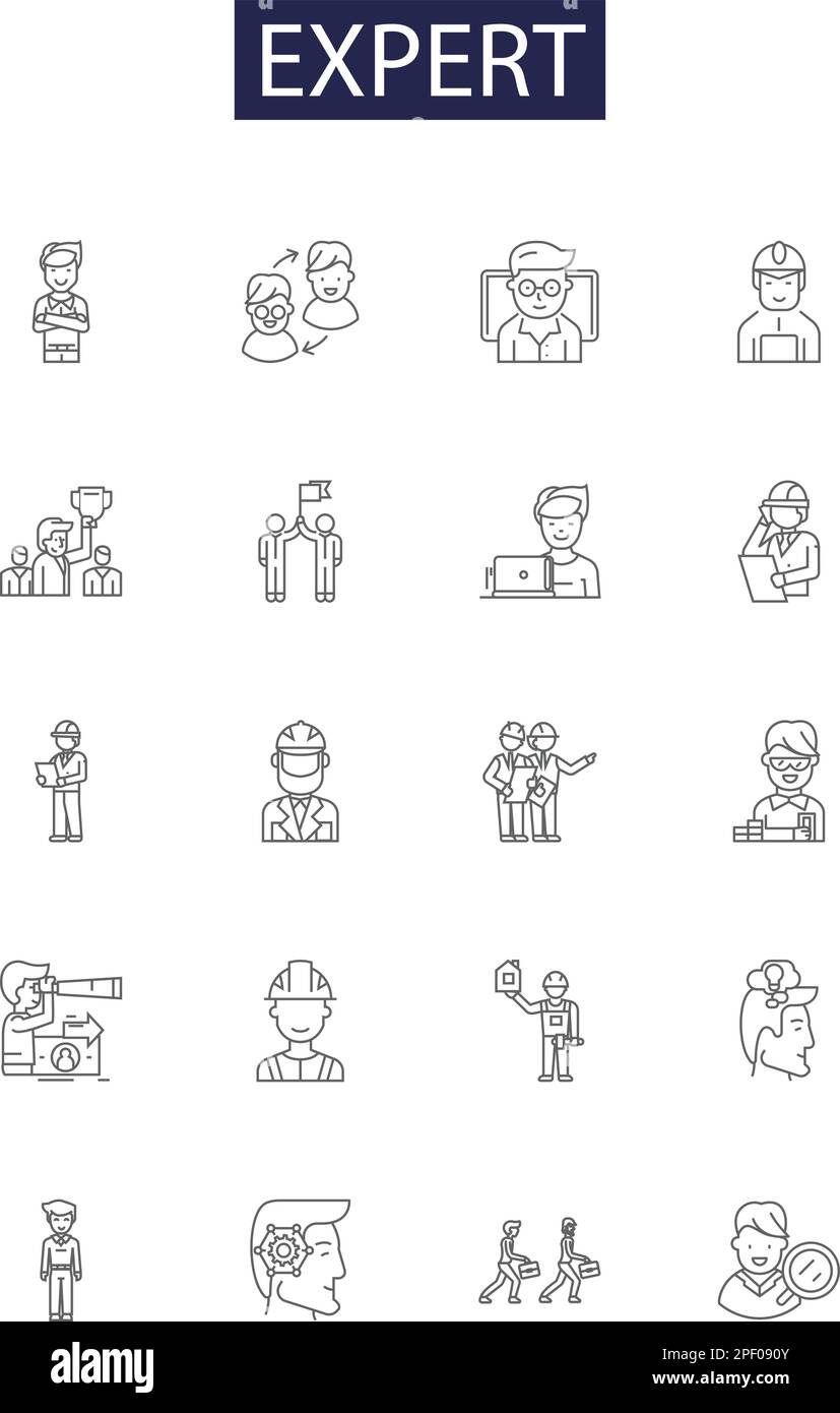 Icônes et signes vectoriels de ligne expert. compétent, habile, habile, maître, habile, jeu d'illustrations vectorielles bien informé, sage et érudite Illustration de Vecteur