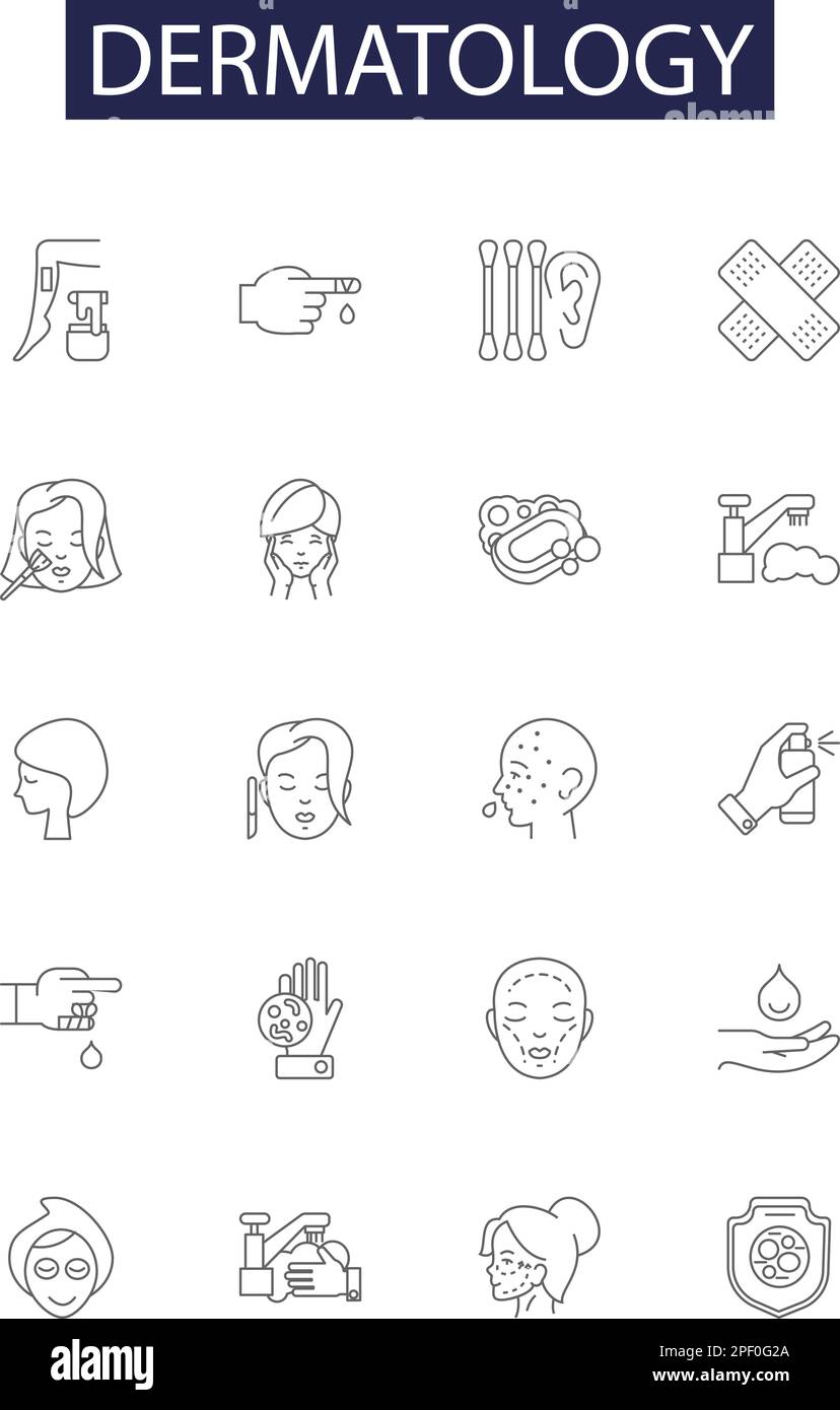 Icônes et signes vectoriels de la ligne de dermatologie. Peau, acné, mélanome, dermatite, eczéma, Jeu d'illustrations vectorielles psoriasis, lésion, itchesse Illustration de Vecteur