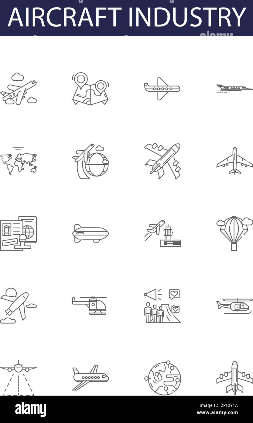 Icônes vectorielles et panneaux de l'industrie aéronautique. Aviation, avions, vol, pilotage, Jets, Fuselage, propulsion, vecteur de contour Propeller Illustration de Vecteur