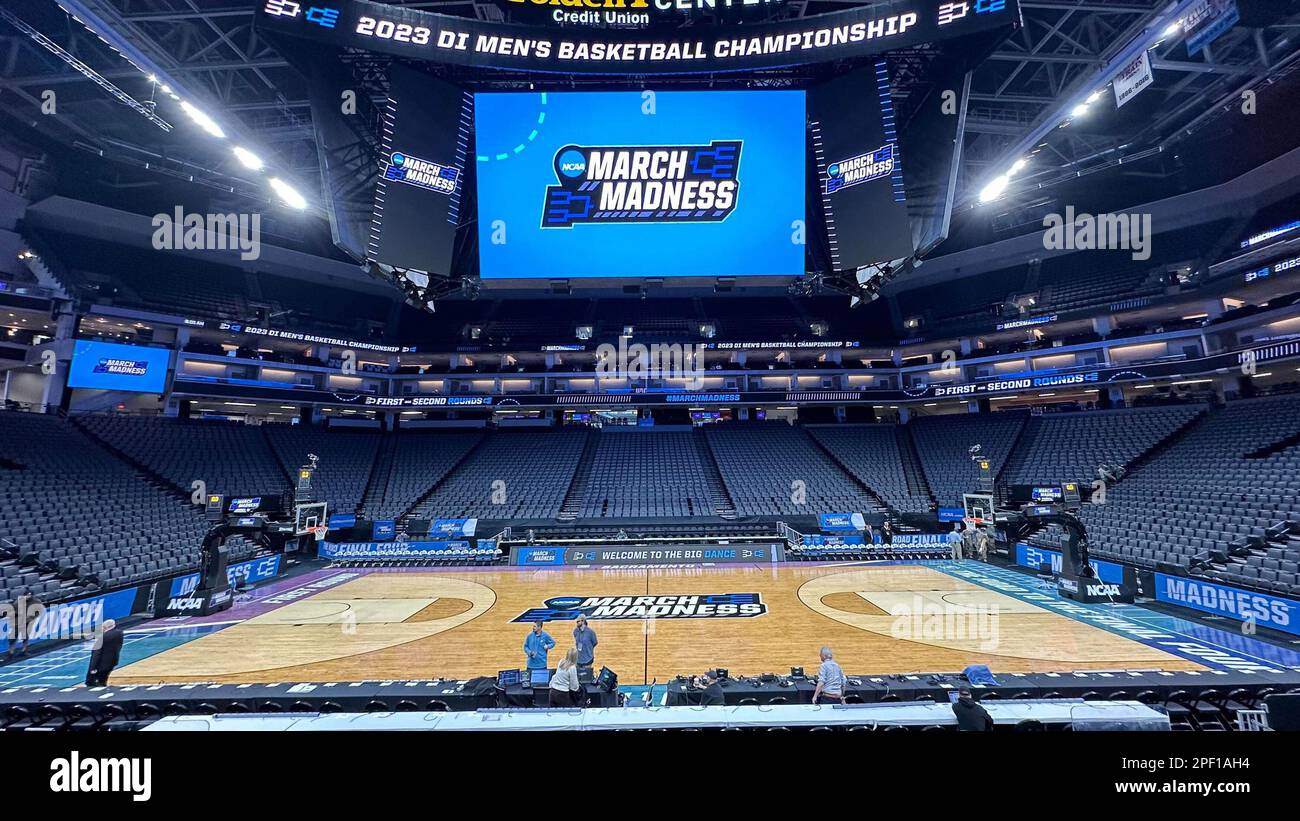 Vue panoramique de l'aréna avant la ronde du tournoi de la NCAA 2023 de 64 match, le jeudi 16 mars 2023, à Sacramento, Calif. au Golden 1 Center (Max Siker/image of Sport) Banque D'Images