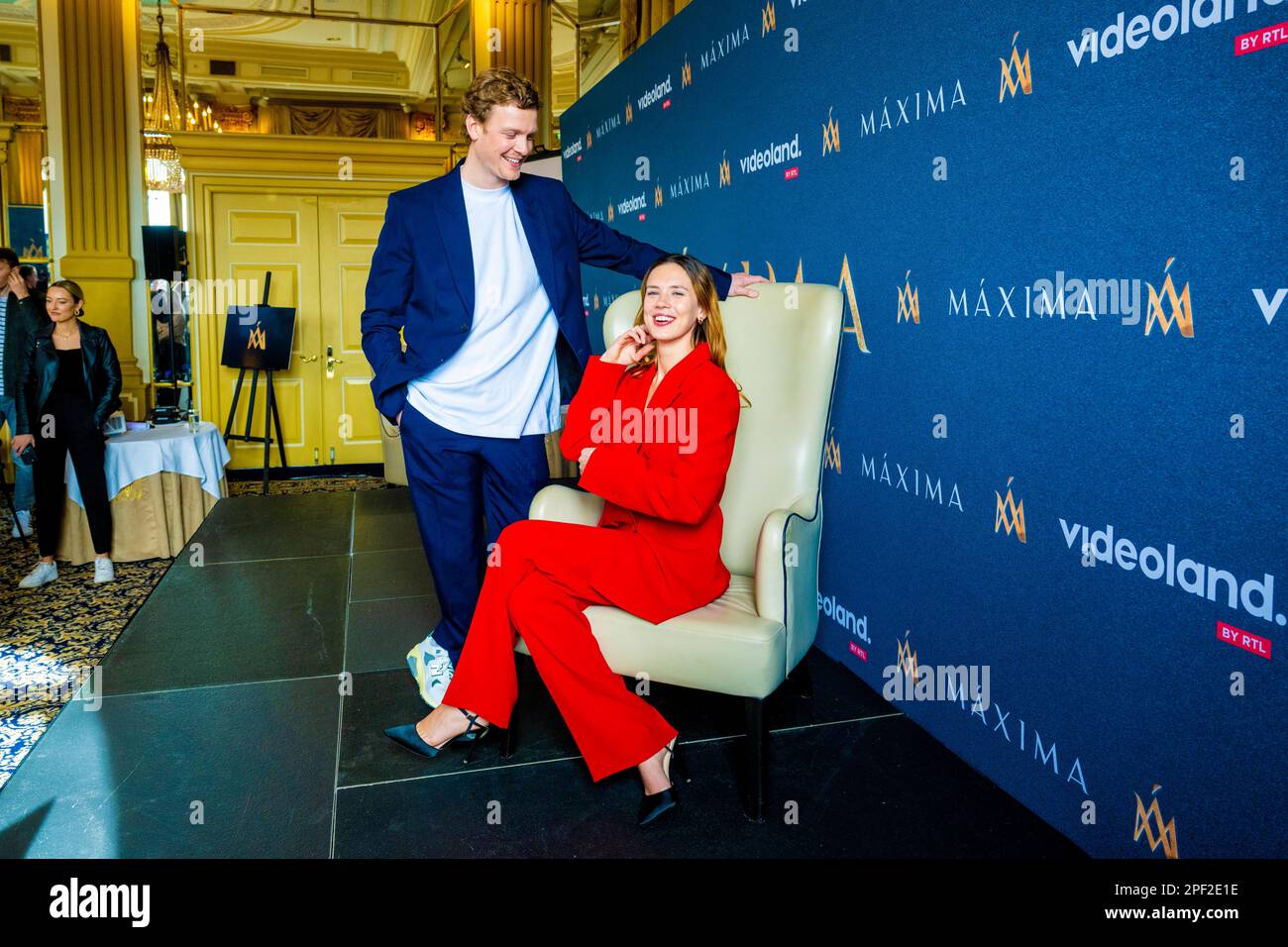Amsterdam, pays-Bas. 16th mars 2023. Martijn Lakemeier et Delfina Chd lors de la présentation de la série originale de videoland Maxima à l'hôtel Amstel à Amsterdam. La série raconte l'histoire fascinante de la reine Maxima et est présentée en Argentine, à New York, en Espagne et aux pays-Bas. Le tournage débutera en juin de cette année. (Photo de DPPA/Sipa USA) crédit: SIPA US/Alay Live News Banque D'Images