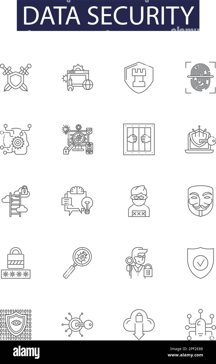 Icônes et signes de vecteur de ligne de sécurité des données. Sécurité, chiffrement, confidentialité, accès, réseau, Illustration du vecteur antivirus, logiciel malveillant, pare-feu Illustration de Vecteur