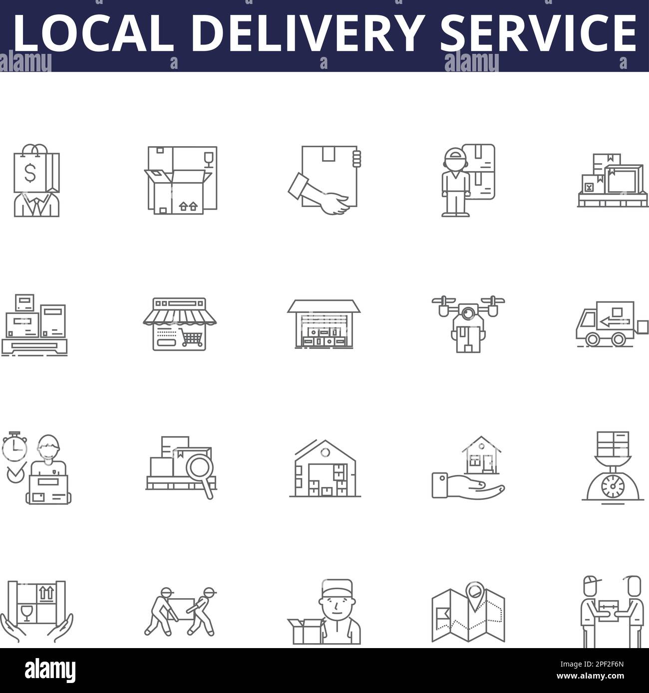 Icônes et panneaux vectoriels de la ligne de service de livraison locale. Local, Service, Express, Courier, domicile, Lot d'illustrations vectorielles pour expédition, rapide, le jour même Illustration de Vecteur