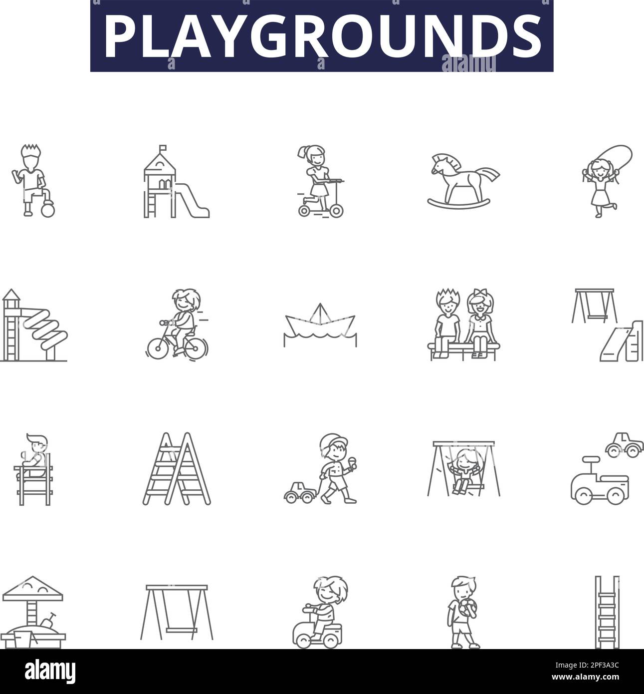 Les aires de jeux affichent des symboles et des signes vectoriels. aire de jeux, jeux, balançoires, toboggans, bac à sable, jeux, équipement, jeu d'illustrations vectorielles amusantes Illustration de Vecteur