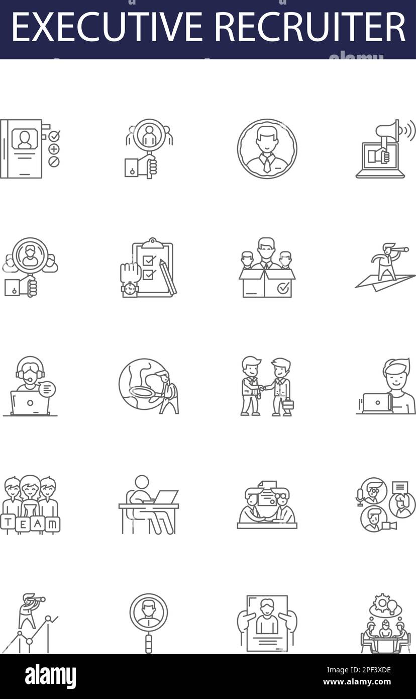 Symboles et signes vectoriels de la ligne du recruteur cadre. Recruteur, chasseur de tête, talent, acquisition, dotation, Sourcing, emploi, vecteur de contour de recherche de tête Illustration de Vecteur