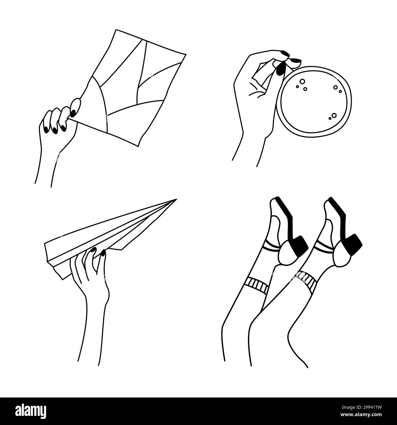 Ensemble minimaliste de bras et de jambes de bande dessinée pour femmes. Collection d'icônes linéaires simples pour les points forts, les réseaux sociaux, les sites Web, les guides, les classeurs, Illustration de Vecteur