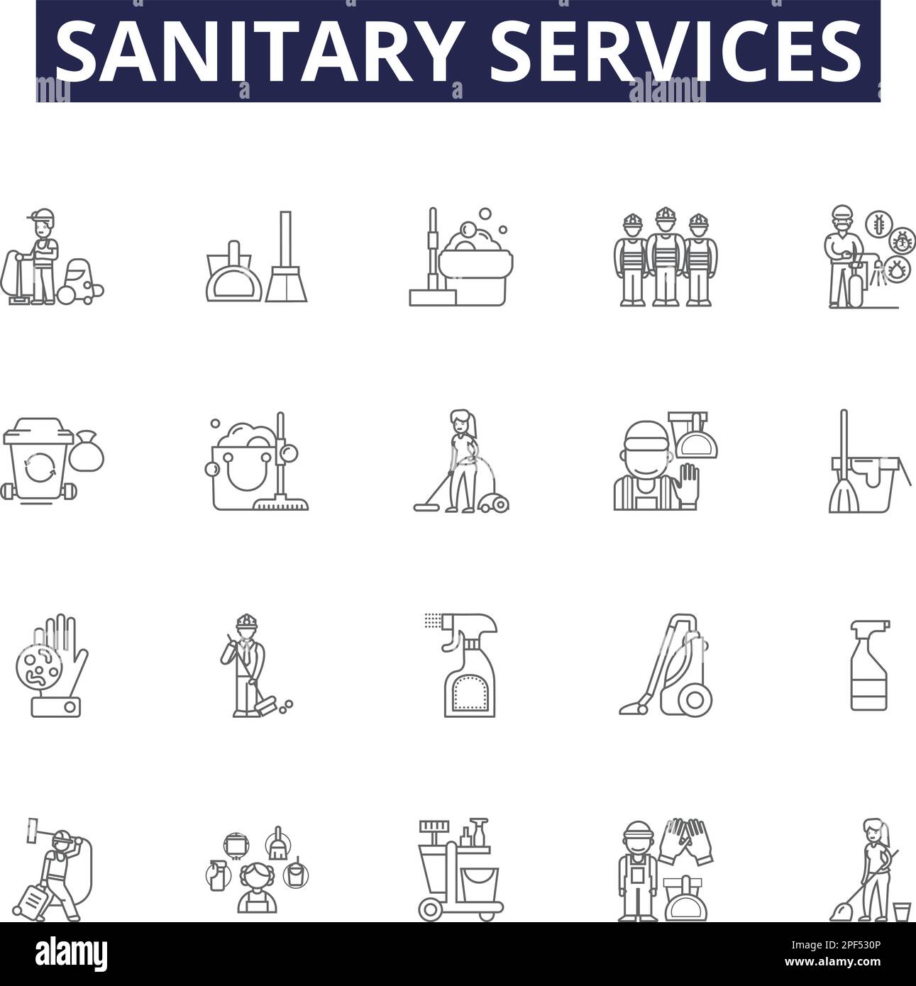 Icônes et signes vectoriels de la ligne de services sanitaires. Hygiène, propreté, Sewerage, déchets, élimination, Toilettes, drains, vecteur de contour des toilettes Illustration de Vecteur