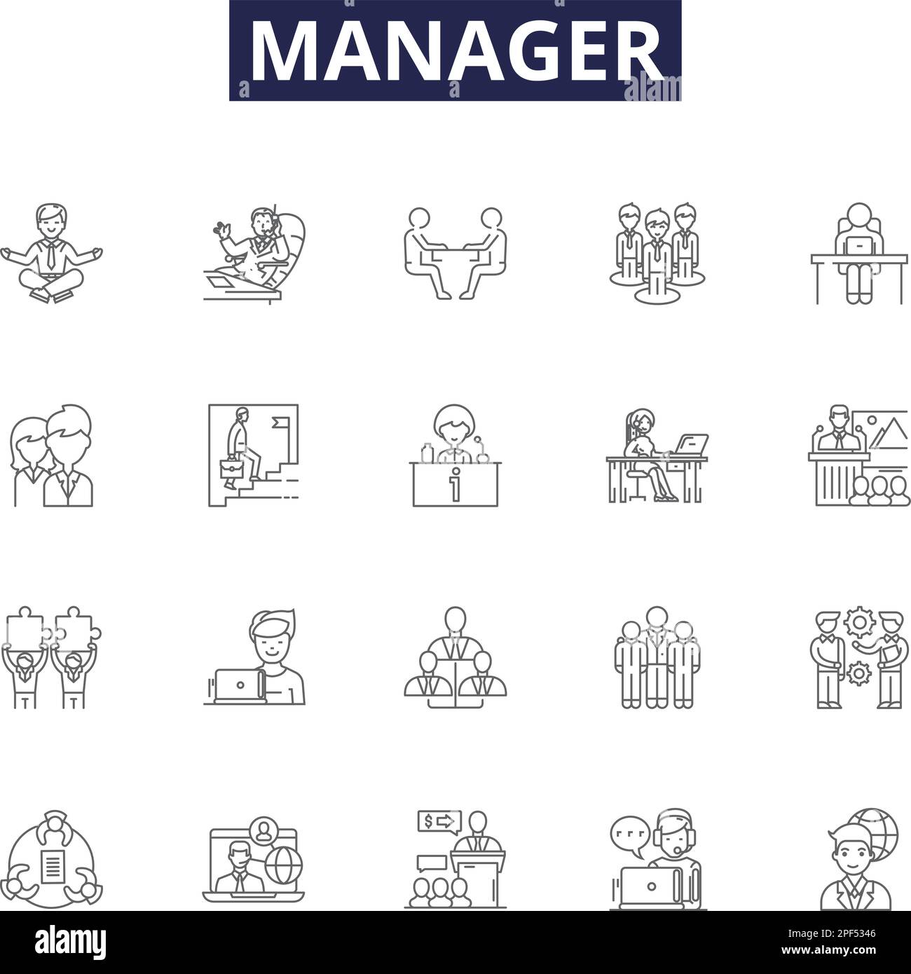 Icônes et signes vectoriels de ligne de gestionnaire. Superviseur, contrôleur, Coordinateur, responsable, Administrateur, Ensemble d'illustrations vectorielles Director, Chief, Head Outline Illustration de Vecteur