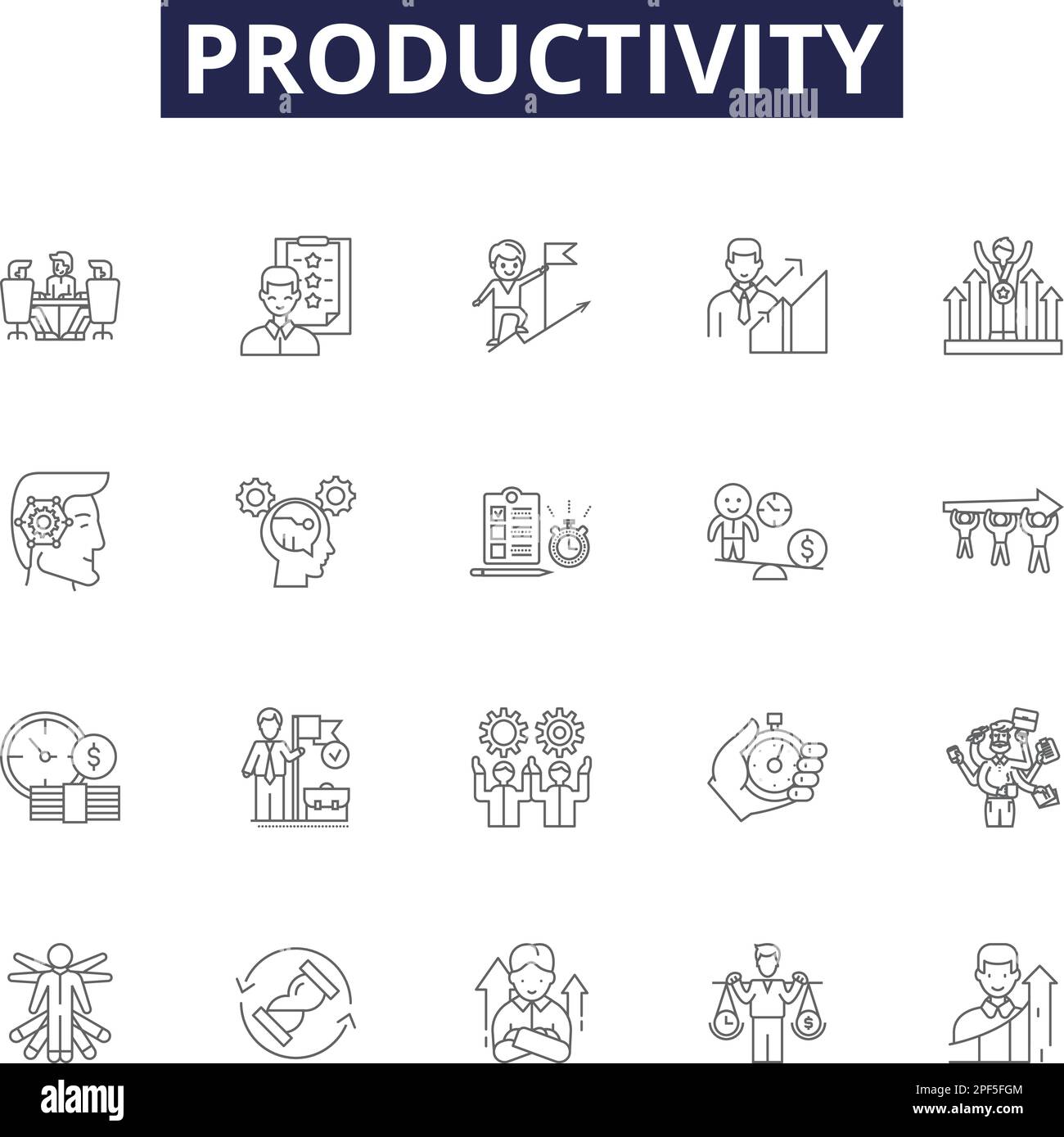 Icônes et signes vectoriels de la ligne de productivité. Efficacité ...