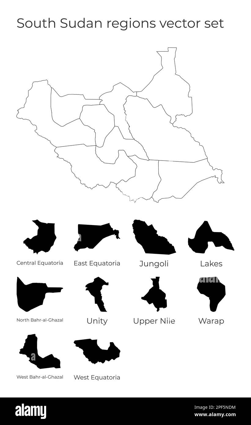 Carte du Soudan du Sud avec les formes des régions. Carte vectorielle vierge du pays avec les régions. Frontières du pays pour votre infographie. Illustration de Vecteur
