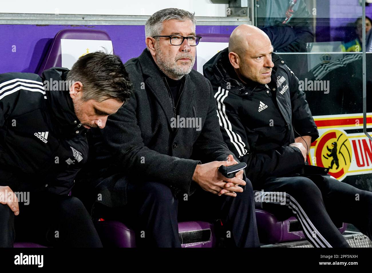 BRUXELLES, BELGIQUE - MARS 16: Coach Urs Fischer de 1. FC Union Berlin, entraîneur adjoint Markus Hoffmann de 1. FC Union Berlin lors de l'UEFA Europa League Round of 16 Leg Two Match entre Royale Union Saint-Gilloise et 1. FC Union Berlin au stade Anderlecht sur 16 mars 2023 à Bruxelles, Belgique (photo de René Nijhuis/Orange Pictures) Banque D'Images