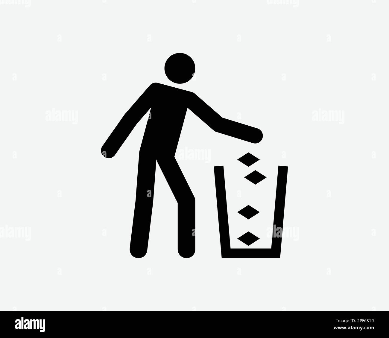 Jeter la corbeille dans le bac placer la poubelle poubelle TrashCan Homme Noir blanc Silhouette symbole icône signe graphique Clipart Illustration Illustration pictogramme vecteur Illustration de Vecteur