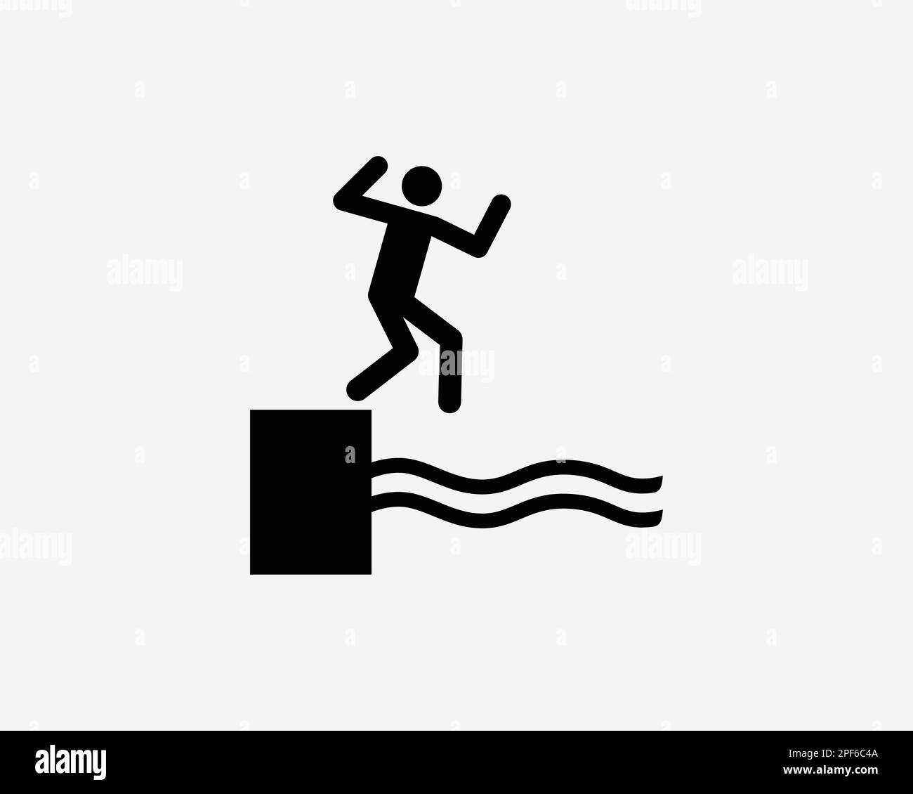 Icône Cliff Diving Dive Leap Jump Jump Jump Jump to Water Pool Deck Vector Black White Silhouette Symbol Sign Graphic Clipart Artwork Illustration pictogramme Illustration de Vecteur