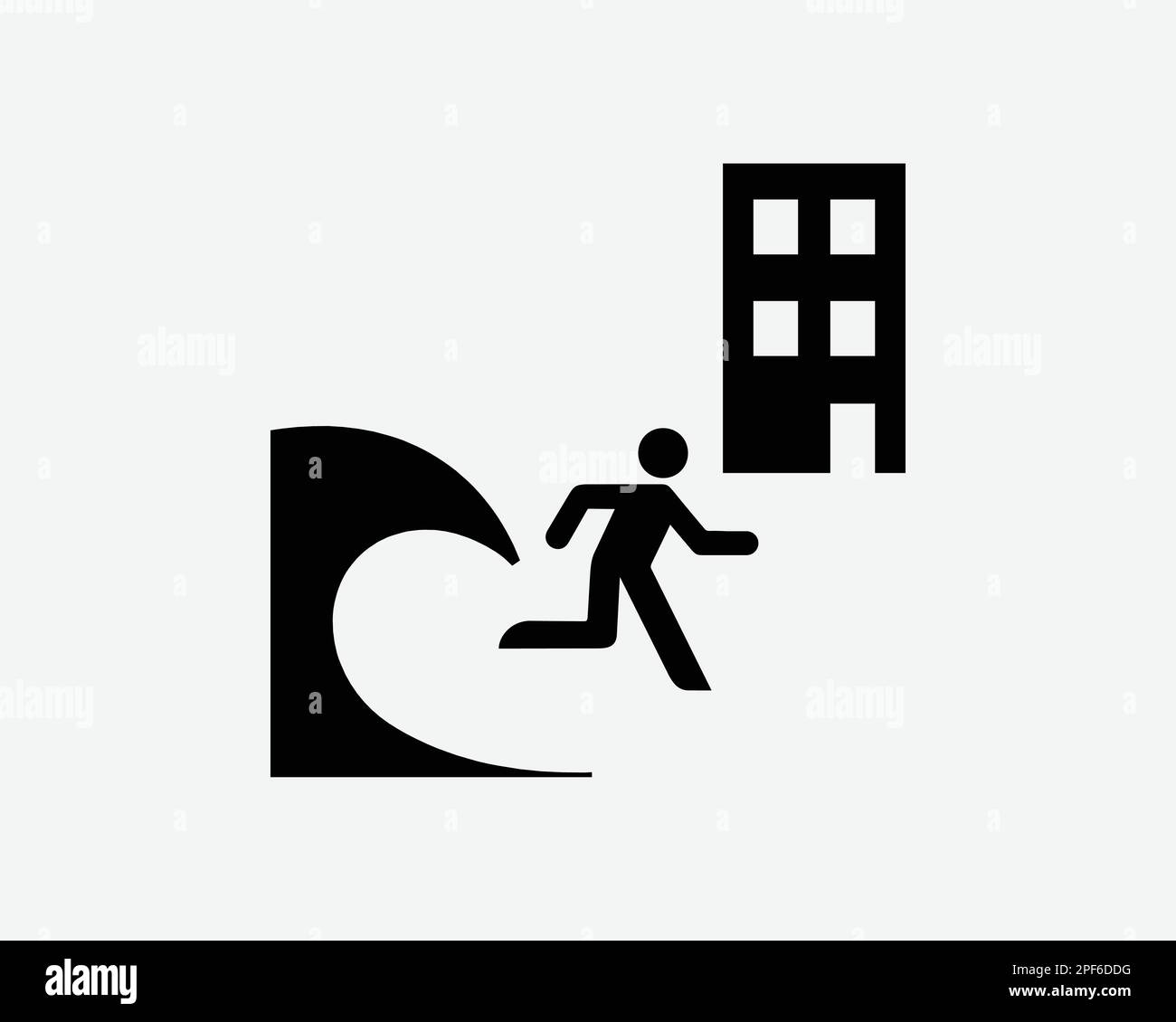 Tsunami Evacuation bâtiment abri sécurité course à pied Noir blanc Silhouette symbole icône Clipart graphique Illustration pictogramme Illustration vecteur Illustration de Vecteur