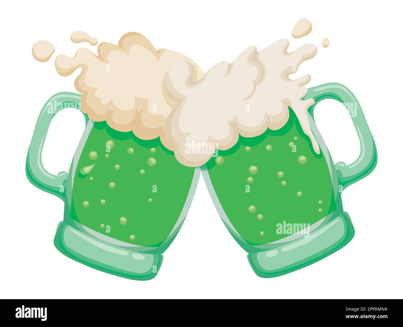 Une paire de tasses à bière festive avec de la bière verte et beaucoup de mousse, en brunissage à la fête de la Saint Patrick. Illustration de Vecteur