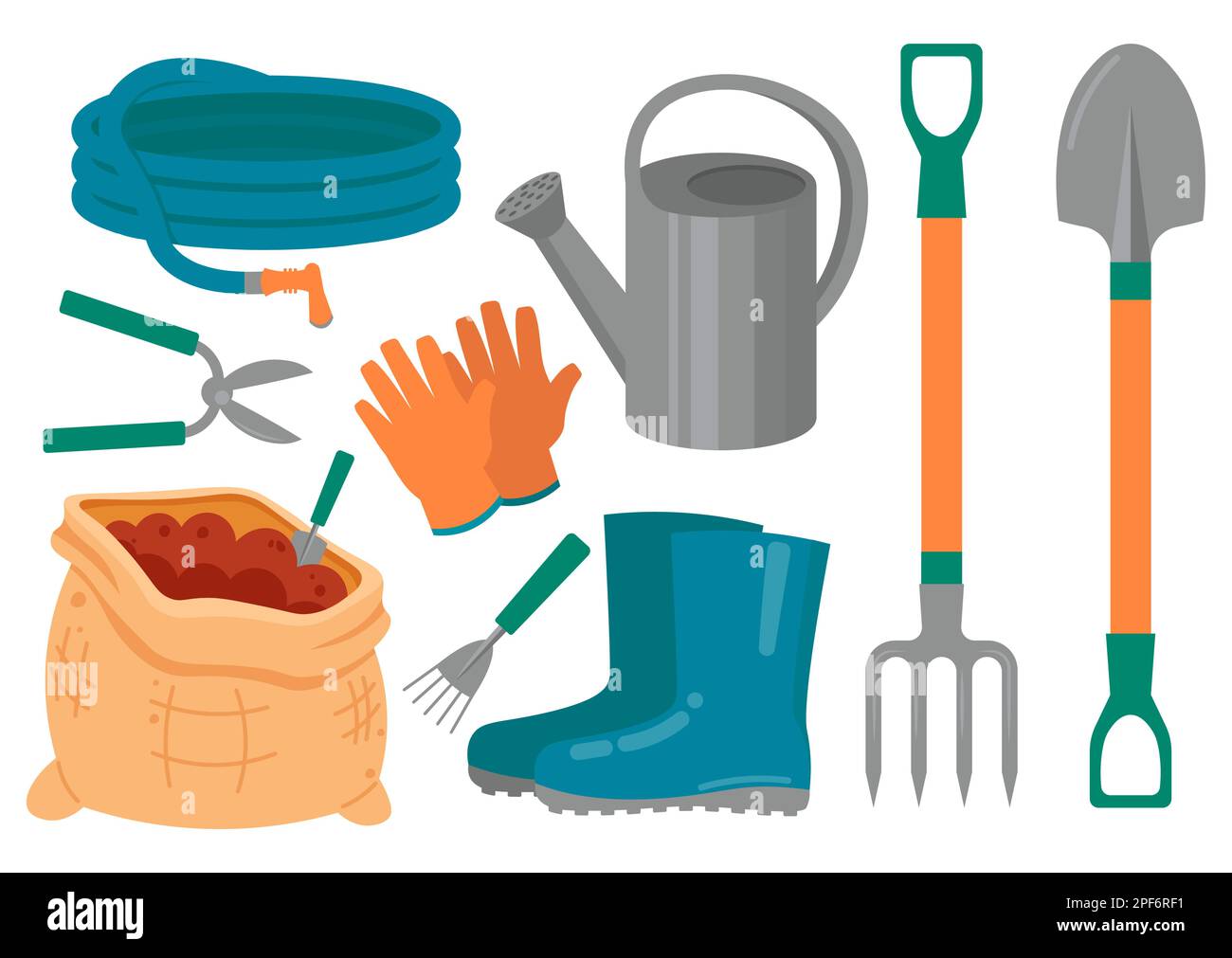 Collection d'outils pour le jardinage. Pelle, fourche de PitchFork, ciseaux Illustration vectorielle à plat Illustration de Vecteur