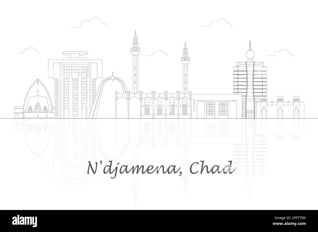 Aperçu Skyline panorama de la ville de n'djamena, Tchad - illustration vectorielle Illustration de Vecteur