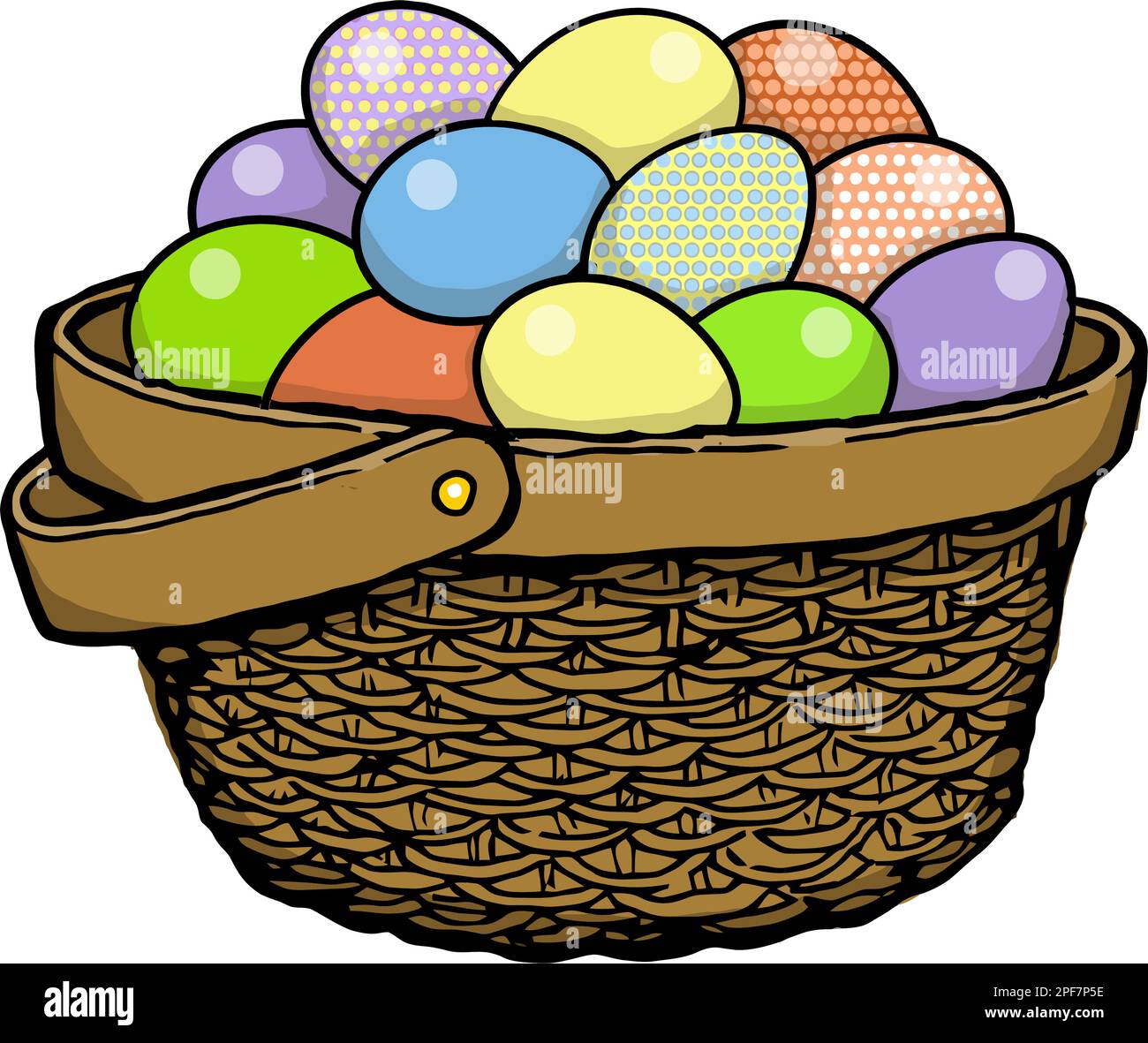 panier de pâques en paille avec œufs décorés Illustration de Vecteur