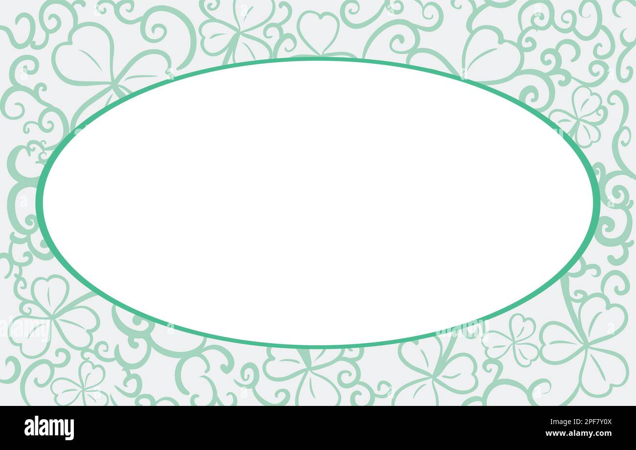 Modèle avec cadre et ovale vierge, trèfles et vignes avec contours verts sur le fond. Illustration de Vecteur