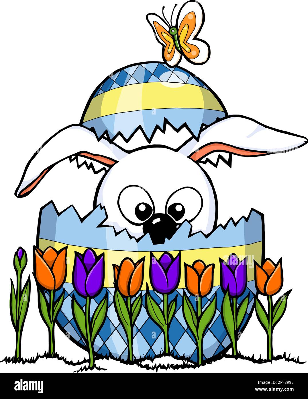 lapin piquant de l'oeuf de pâques avec des tulipes Illustration de Vecteur