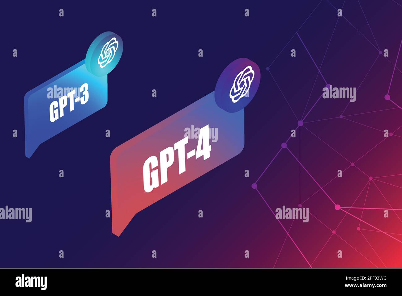 Illustration GPT4 par rapport à GPT3. Openai ChatGPT vs. Graphique vectoriel d'arrière-plan de comparaison GPT3 Illustration de Vecteur