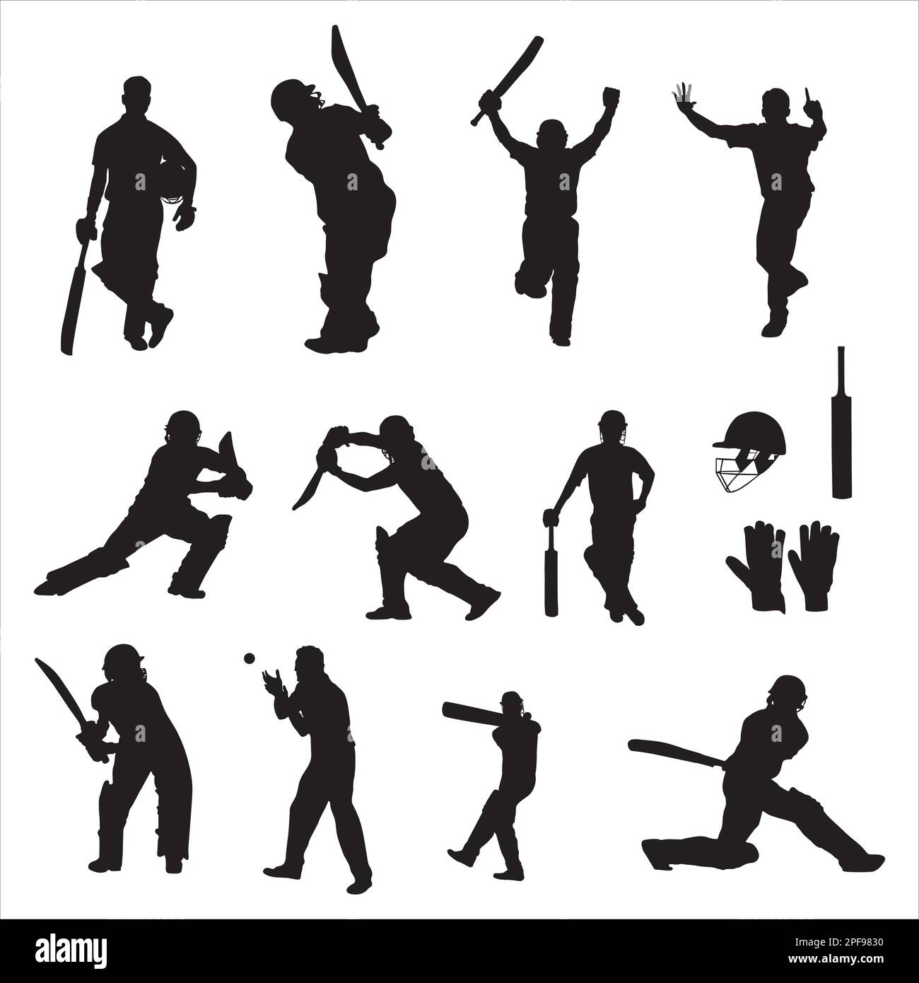 Collection silhouettes des joueurs de cricket, ensemble de silhouettes des joueurs de cricket Illustration de Vecteur