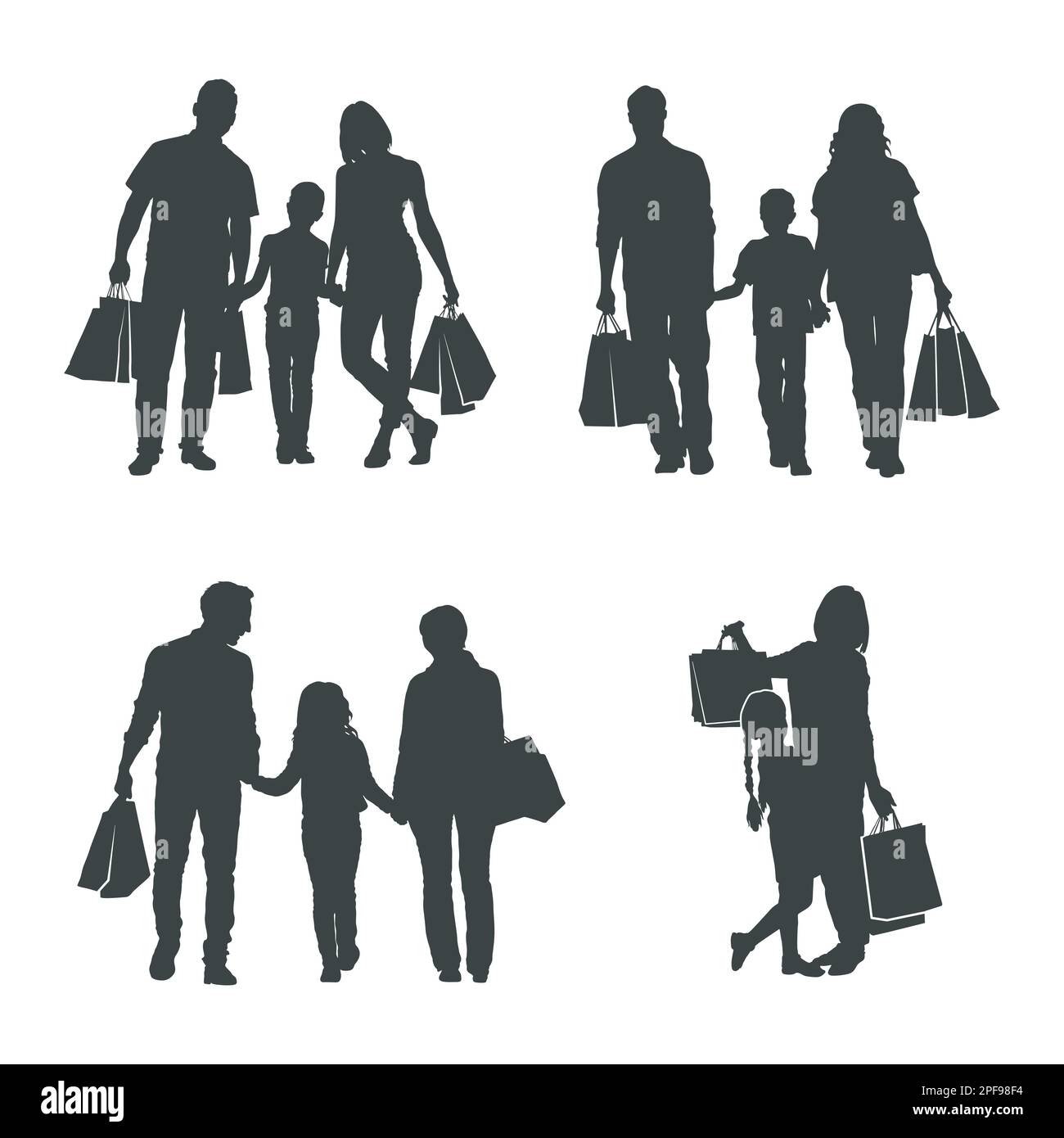 Silhouettes pour les achats en famille, silhouettes pour les achats en famille Illustration de Vecteur