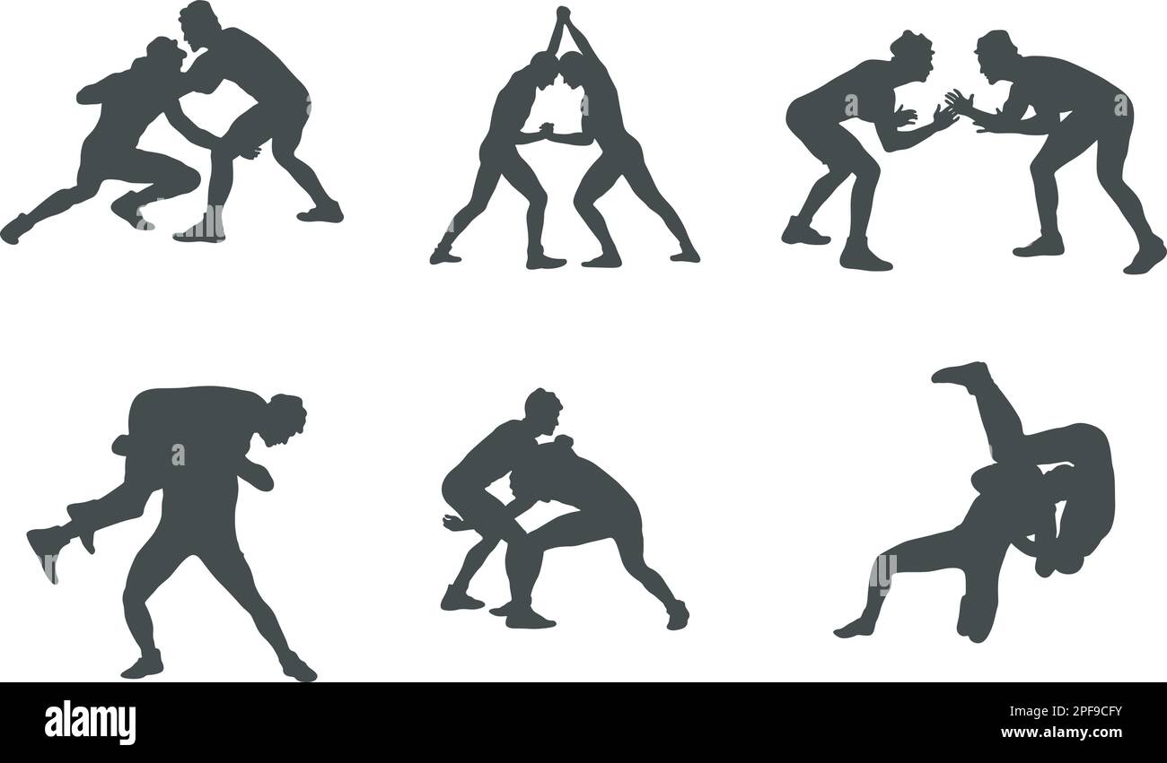 Silhouettes de lutte, ensemble de silhouettes de lutte, silhouette de lutte et de boxe, SVG de lutte Illustration de Vecteur