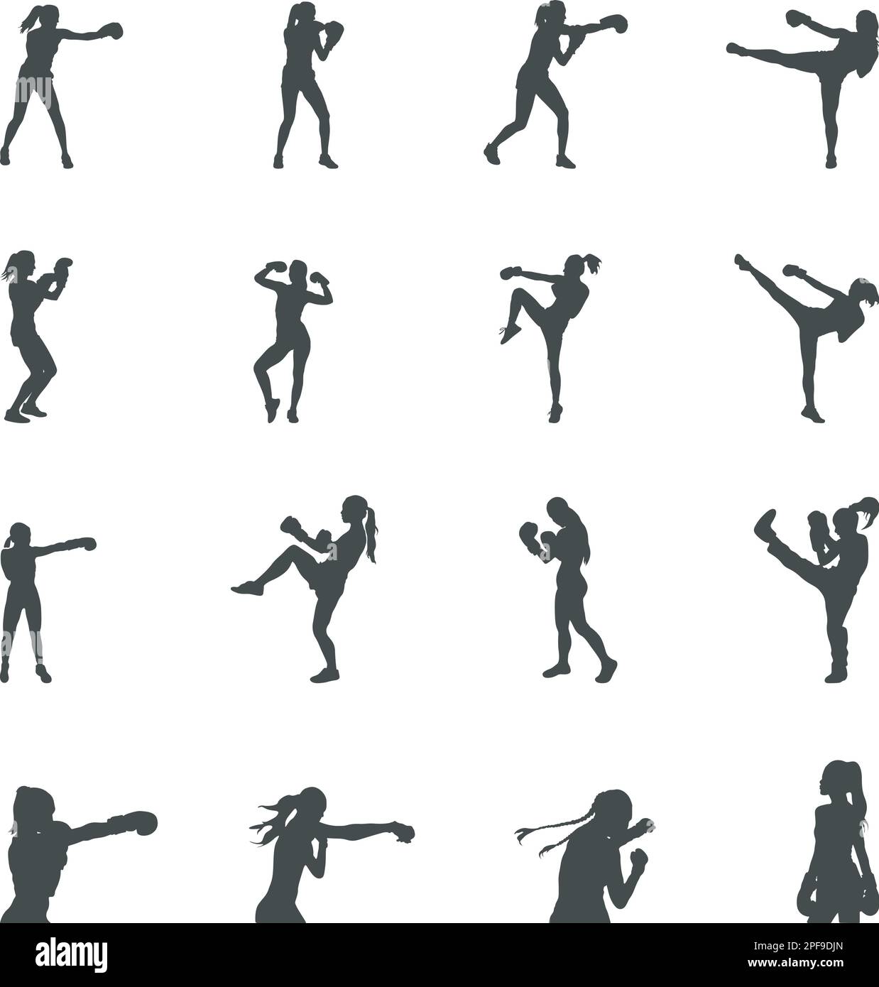 Silhouettes de boxe pour femmes, ensemble de silhouettes de boxe, silhouette de boxe pour femmes, SVG de boxe Illustration de Vecteur